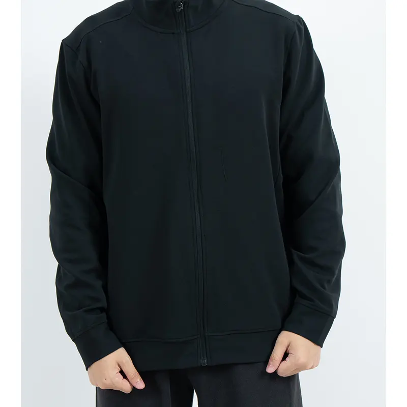 Schwarze Trainingsjacke mit durchgehendem Reißverschluss, Schulter- und Rückeneinsätzen Schwarze Trainingsjacke mit durchgehendem Reißverschluss, Schulter- und Rückeneinsätzen