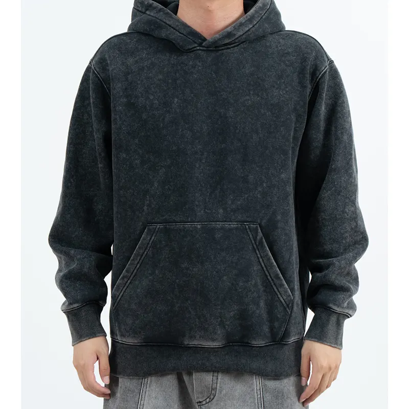 Anthrazitfarbener Pullover-Hoodie in melierter Optik mit überschnittenen Schultern
