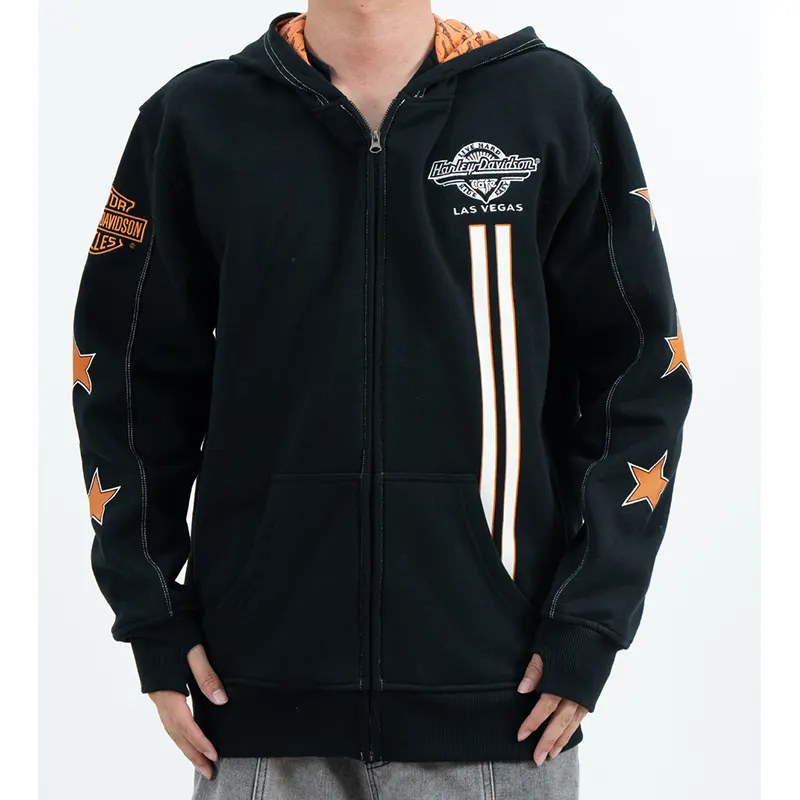 Grafischer Kapuzenpullover mit Reißverschluss, Adler-Motiv auf der Rückseite und Sternenärmeln
