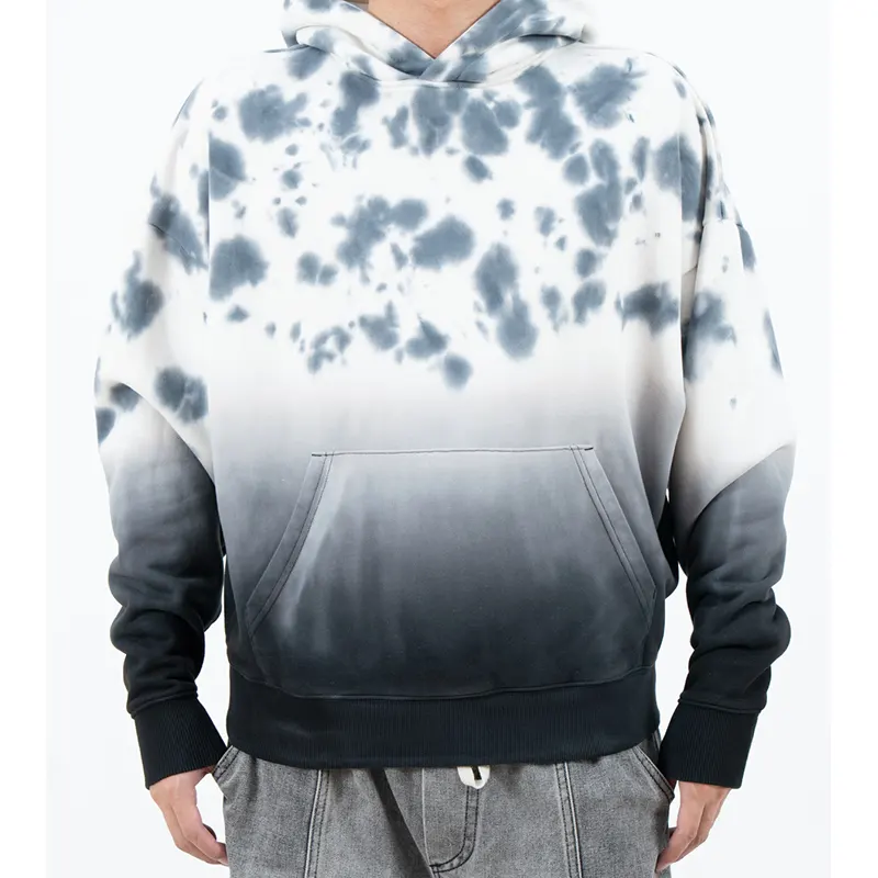Grau-weiß melierter Kapuzenpullover mit Ombré-Unterkörper