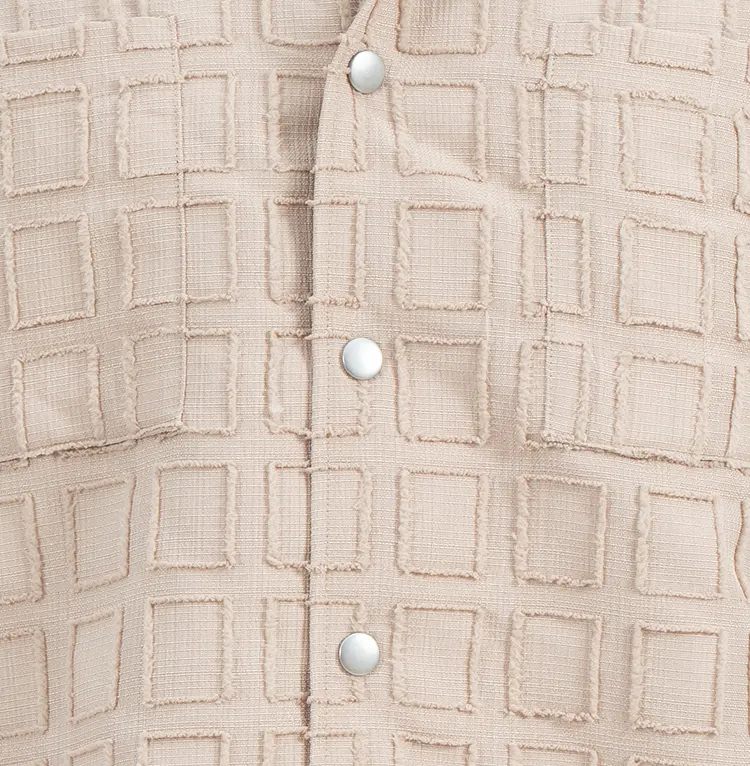 Boxy Short Sleeve Shirt with Raised Grid Texture and Twin Chest Pockets