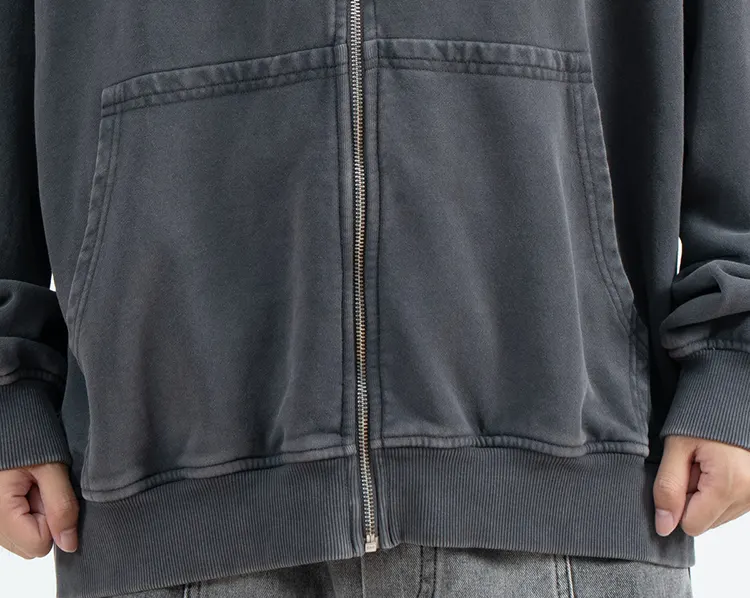 Oversized Charcoal Zip-Up Hoodie with Faded Appearance