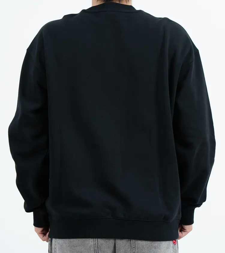 Oversized Black Crew Neck Sweatshirt with Dropped Shoulders