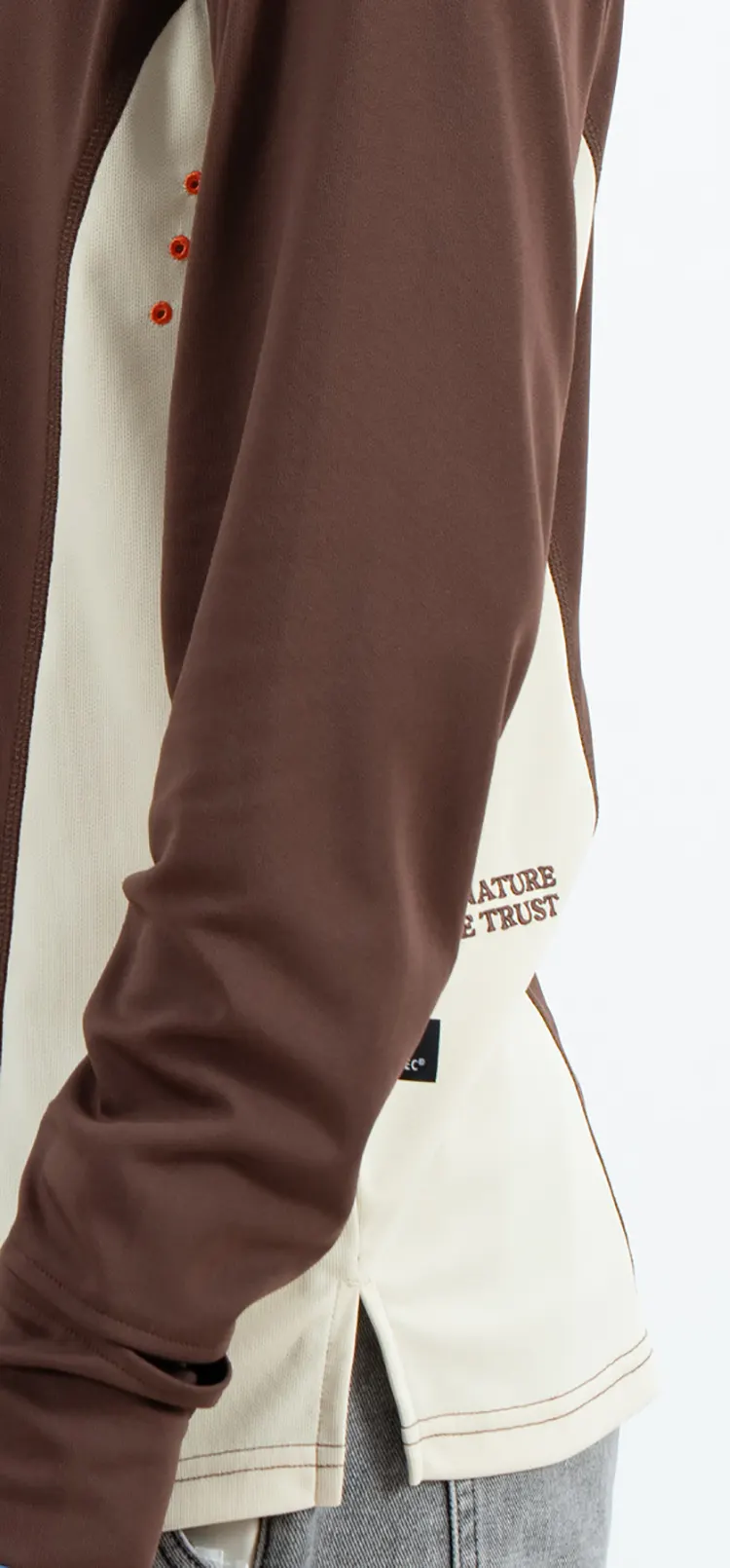 Outdoor Sun-Protective Quarter-Zip Hooded Top with Cream Side Panels and Orange Trim