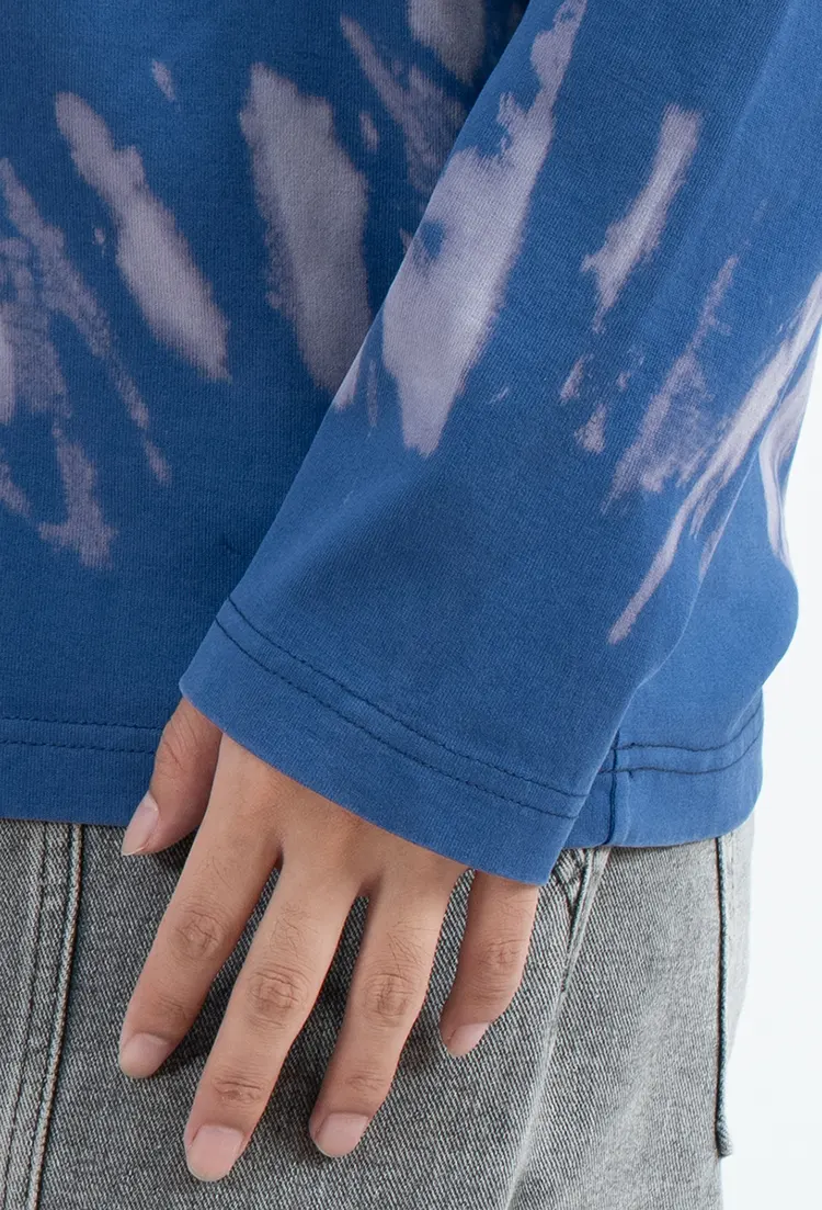 Blue Long Sleeve T-Shirt with Spiral Tie-Dye Effect