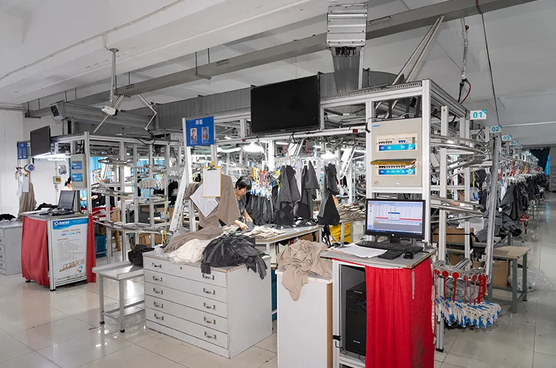 Dongbang factory sewing floor with hanging rack systems