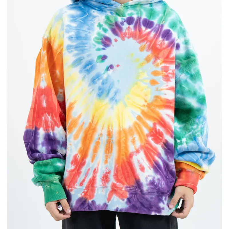 Übergroßer Pullover-Hoodie mit mehrfarbigem Spiral-Tie-Dye-Effekt